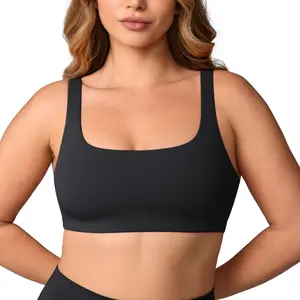 UNISSU Hugcurve Double Lined No Padding Sports Bra Scoop Neck Cross Back Convertible Wireless Yoga Workout Crop Top