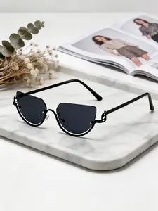 Advanced Trendy Personalized Small Half Metal Frame Semi-Circle Sunglasses Colorful Gradient Half-Round Vintage Sunglasses