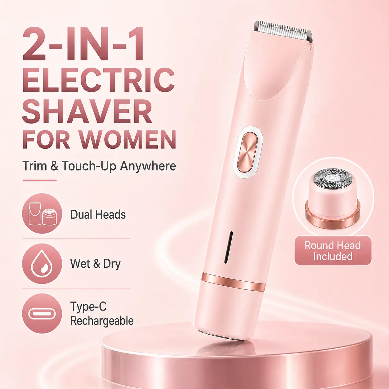 TAZTIR 2-in-1 Electric Shaver,Women's Bikini Electric Razor, Dry/Wet Bikini Trimmer And Facial Razor, USB Rechargeable, For IP67 Waterproof, Eyebrow, And Hair Trimmer Shaver, Underarms, Legs, Arms, Face, Best Gift for Women, Local Warehouse