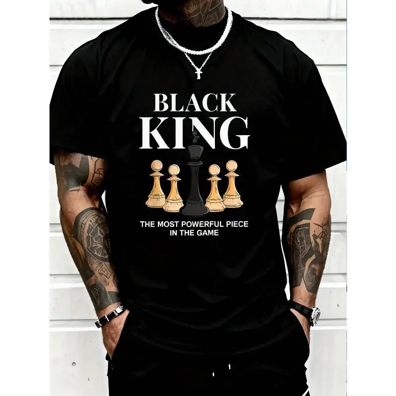 Plus Size Men's Chess Slogan Print T-Shirt