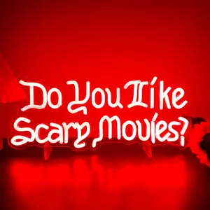 Do You Like Scary Movies Neon Sign Horror Cinema Neon Signs for Wall Decor LED Night Light for Escape Room Bar Club Party Teen Boy Man Cave Game Gothic Halloween Decoration