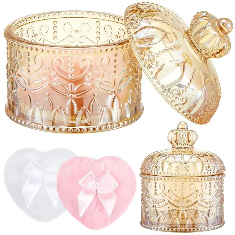 3 Pcs Large Body Powder Puff and Container Powder Container with Puff Powder Puff Crystal Container Soft Washable Reusable Velour Face Body Glitter Powder Puff Wet Dry Makeup (Clear,Butterfly) Hourglass Makeup Amber Triple Pack Cream & Powder Sponges