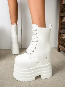 Women's 17CM Ultra Height Boost Platform Combat Boots | For Cosplay Anime Convention | Gothic Punk Y2K Style | PU Leather Lace-Up Side Zipper Non-Slip Sole | For Comic Con, Cosplay Event, Rave Festival, Alt Outfits