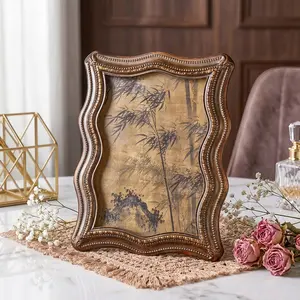 Curved Bamboo Frame, Dual-Use Vintage Photo Frame, Wall-Mountable & Tabletop, Includes Random Insert Paper, Home Decor, Photography Props