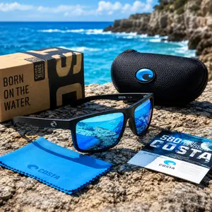 Costa 580P Polarized Sunglasses Matte Black Frame Blue Mirror Lens for Fishing, Boating & Driving with Hard Case