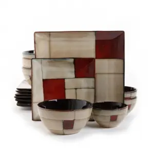 Elite Azeal Double Bowl Dinnerware Set, Taupe - 16 Piece