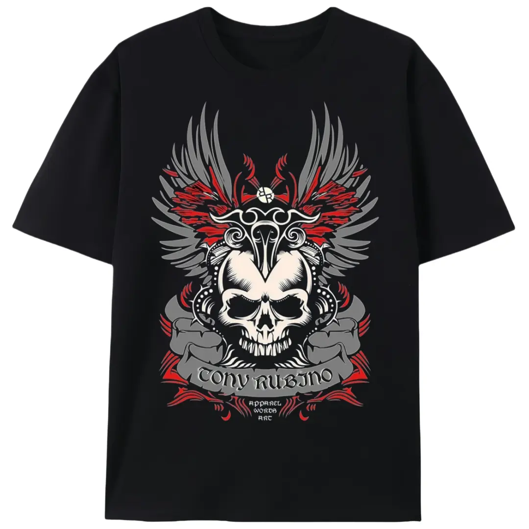 Men's Graphic Tshirt, Edgy Streetwear Shortsleeve Knit Fabric, Slight Stretch 200gsm Menswear for Rebels, Round Neck
