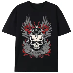 Gothic Skull Wings Graphic Tee T-Shirt |   Edgy Biker Streetwear for Rebels |   Punk Rock Streetwear for Men/Women