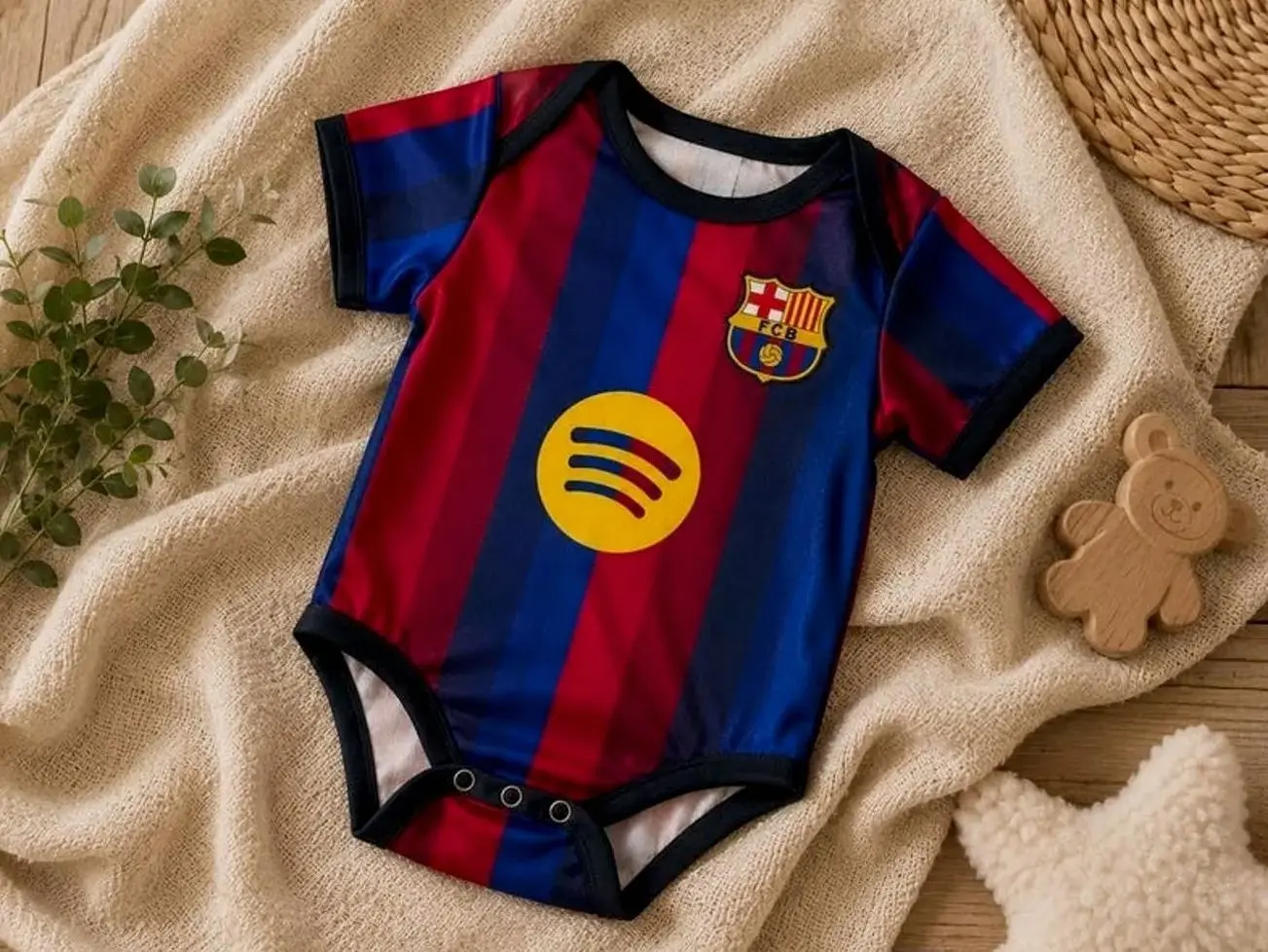 Personalized Soccer Baby Romper, Barcelona Inspired Baby Jersey, Custom Football Onesie, Baby Shower Gift, Newborn Outfit UOZ HT4