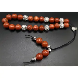 Red Jasper and Silver Filigree Komboloi - Greek Worry Beads