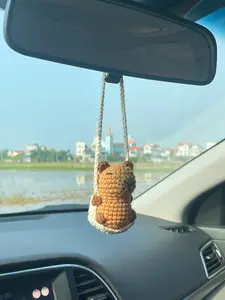 Cute Bear Crochet Car Hanging, Handmade Amigurumi Bear Car Charm, Rear View Mirror Decor, Animal Car Accessory Gift