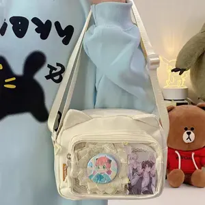 Casual Nylon Crossbody Ita Bags Women DIY Anime Badge Aesthetic Mini Crossbody Shoulder Bolso Mujer Funny Y2K Cat Ears Bag