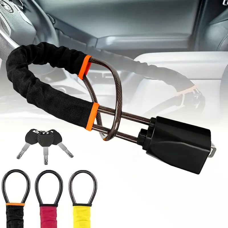 Car steering wheel anti-theft lock, car anti-theft lock, seat belt buckle lock, extendable steel cable lock, steel wire rope lock Automotive Vehicle