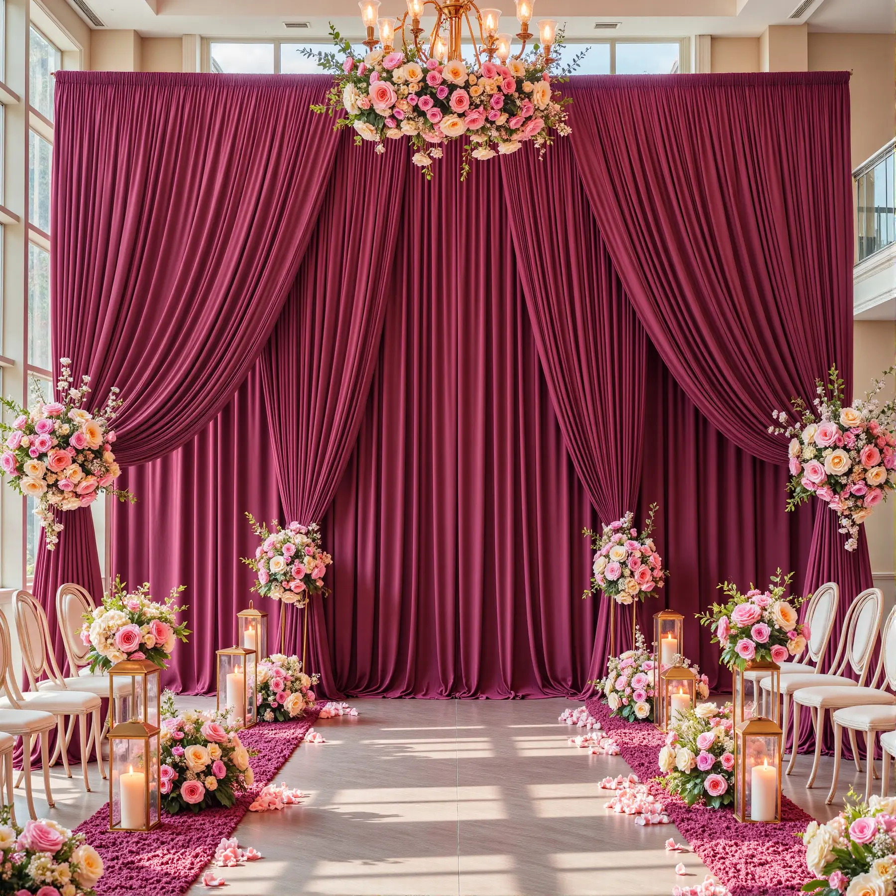 6 Panel Wrinkle Free Polyester Backdrop Curtains, Wedding Drapes with 7.8 Inch Rod Pocket, Elegant Pleated Reusable Fabric for Wedding,  Baby Shower, Birthday, Photography Background for christmas ,Various Sizes 5x7ft/5x10ft /5x12ft(Stand not included)