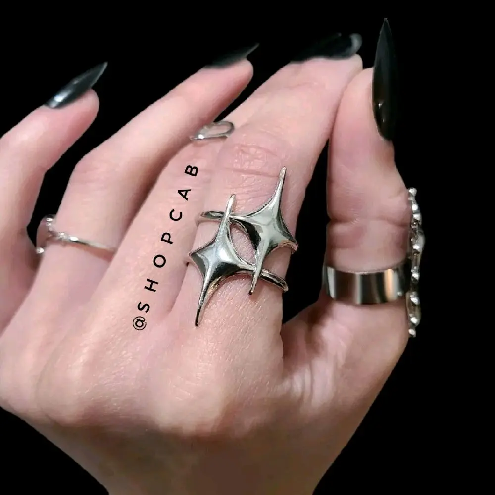 Silver Starburst Ring - Stainless Steel, Adjustable Size Silver Starburst Ring - Stainless Steel, Adjustable Size