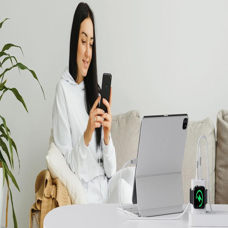 Watch Charger, Magnetic Wireless Charging Block with PD 23W USB-C Fast Charger, 3-in-1 Dual Port for Watch Series Ultra/SE/9/8/7/6, Phone 16/15/Pro Max,iPad Pro/Air, White