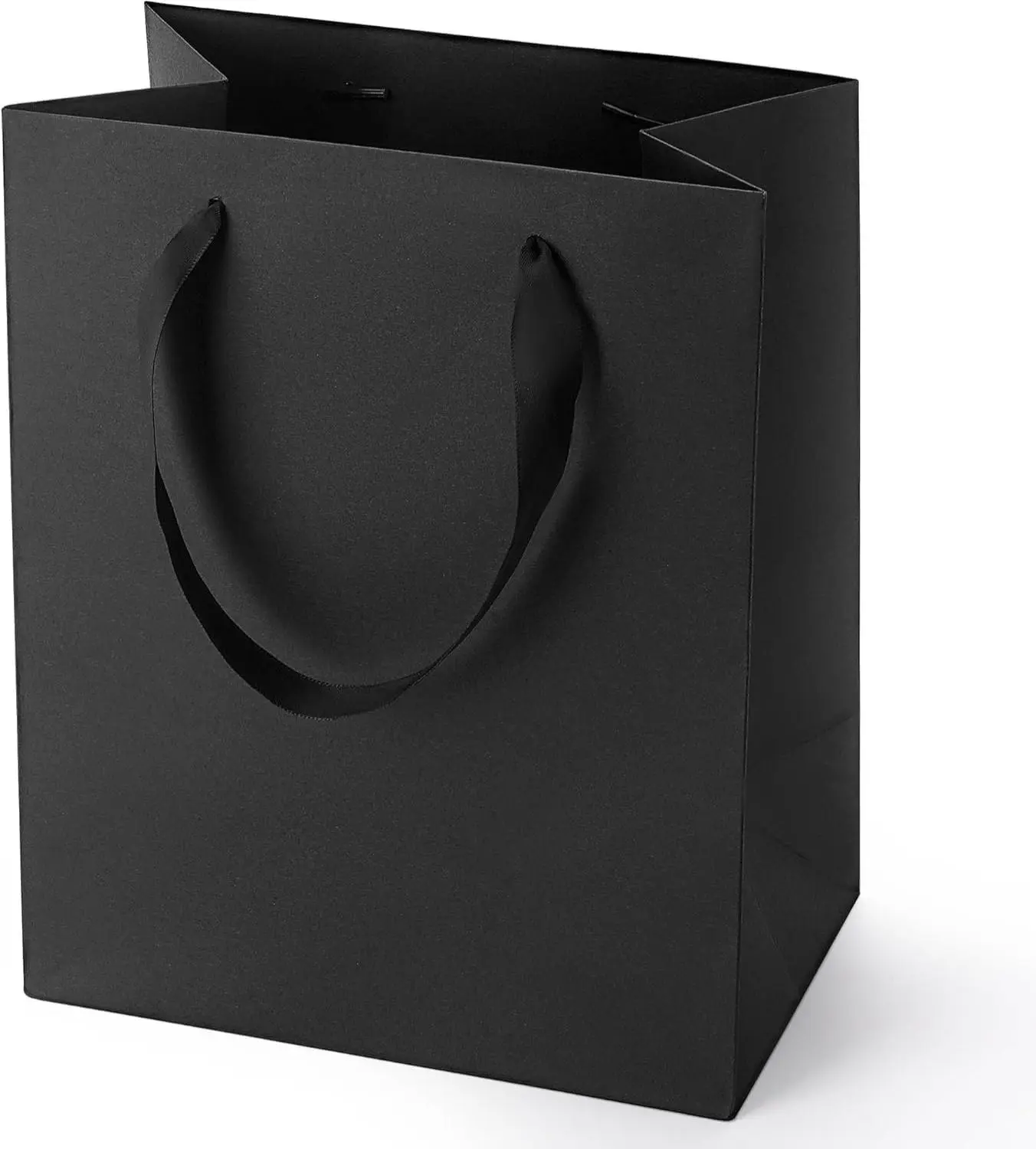 Black Paper Gift Bags with Handles, 8x5x10 in 6-Pack Medium Bulk Bags with Reusable Gift Wrap for Party, Wedding, Graduation, Creative Gift Packaging, Gift Wrapping