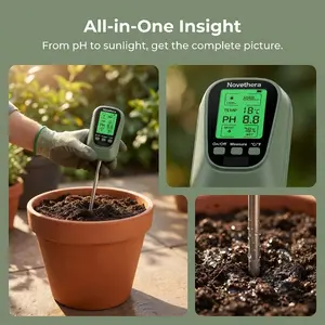 4-in-1 Soil Tester, Digital pH Meter with Light/Temp/Moisture, for Garden, Farm, Indoor & Outdoor Plants