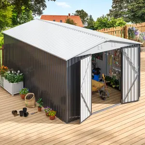 10x14 Outdoor Storage Shed, Garden Shed with Updated Frame Structure and Lockable Doors, Metal Tool Sheds for Backyard Garden Patio Lawn, White