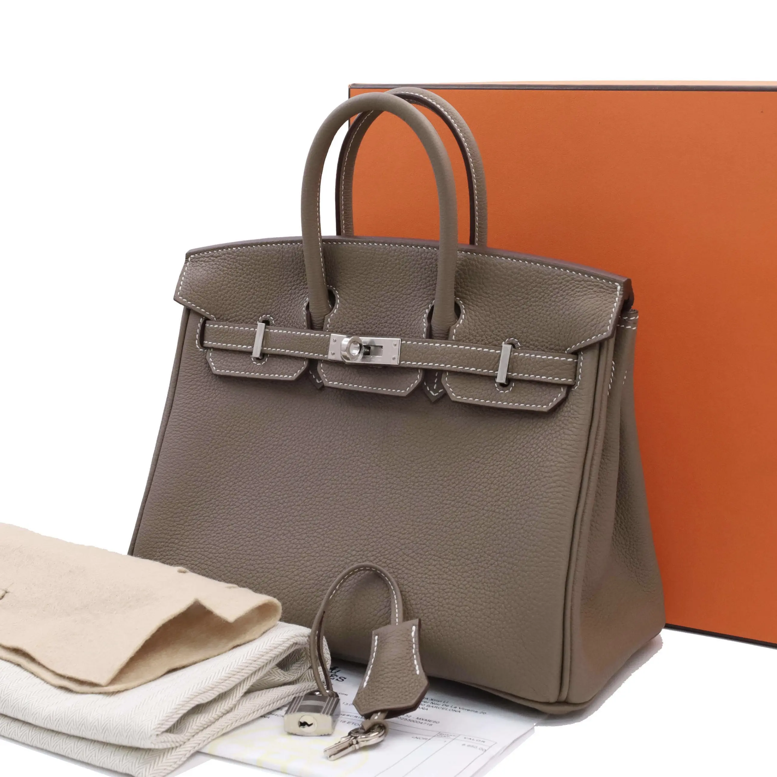 Pre-owned HERMÈS Leather Tote Bags Birkin 25 Etoupe Togo Brushed Palladium Hardware JZ0039 Yongzhen