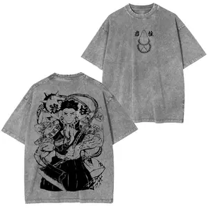 valentine shirts  Summer Men's Washes T-shirts Japanese Anime Demon Slayer Gyomei Graphic Clothing HarajukuY2K Oversized 100% Cotton Causalwear
