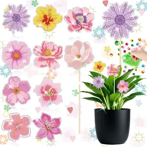 10-piece set, 5D diamond art flower vase, DIY diamond flower painting flower pot decoration sticks, includes tool kit, includes support sticks, handmade art flower arrangement sticks, DIY kit suitable for adults.
