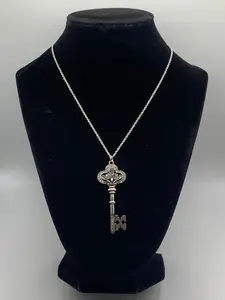 Silver Rhinestone Key Pendant Necklace, Unisex Necklace Silver Rhinestone Key Pendant Necklace, Unisex Necklace