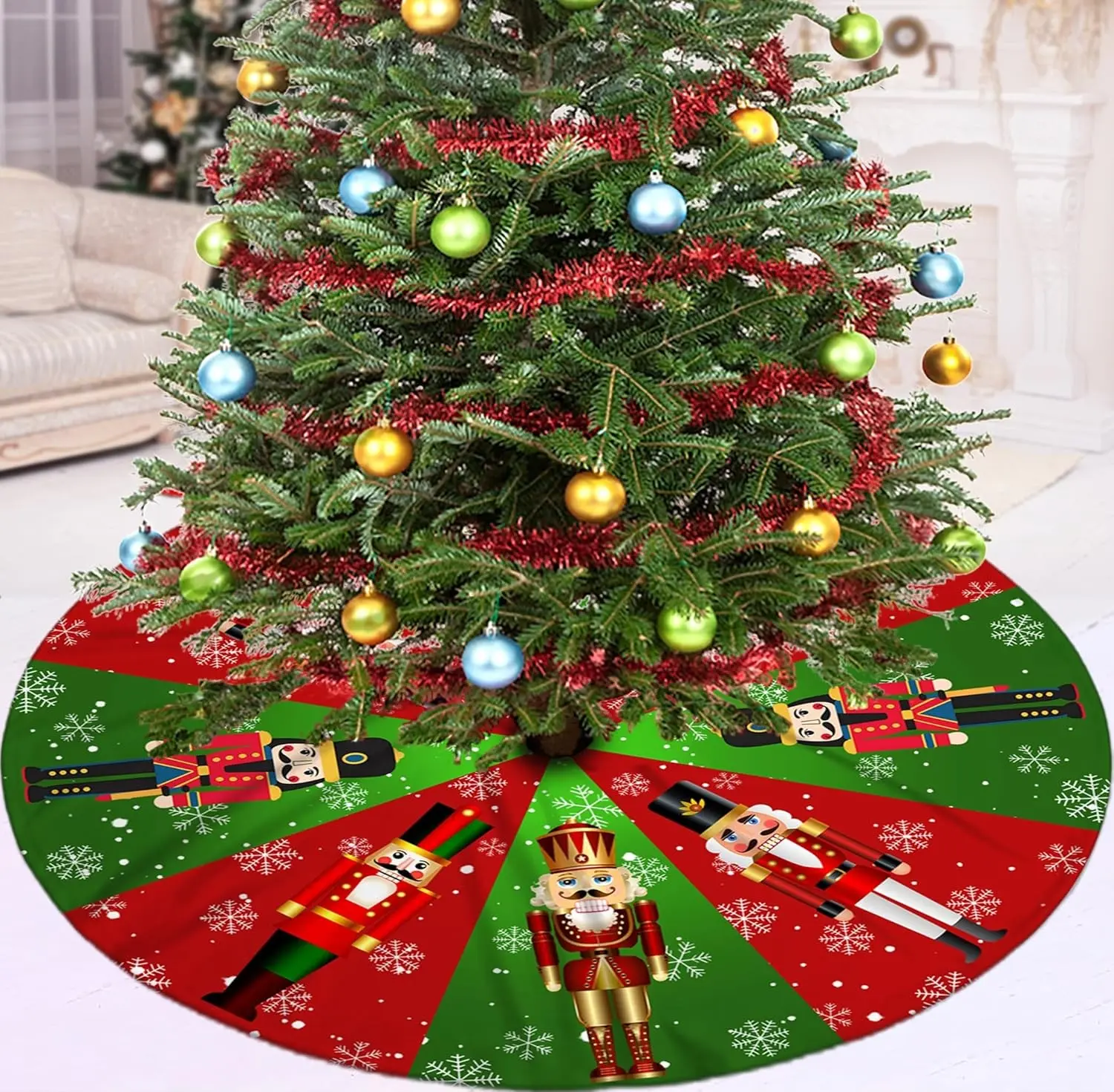 Nutcracker Tree Skirt 36 Inch, Black Nutcracker Christmas Decor, Winter Holiday Tree Mat Decoration for Xmas Party Ornaments Holiday Accessory Decorative