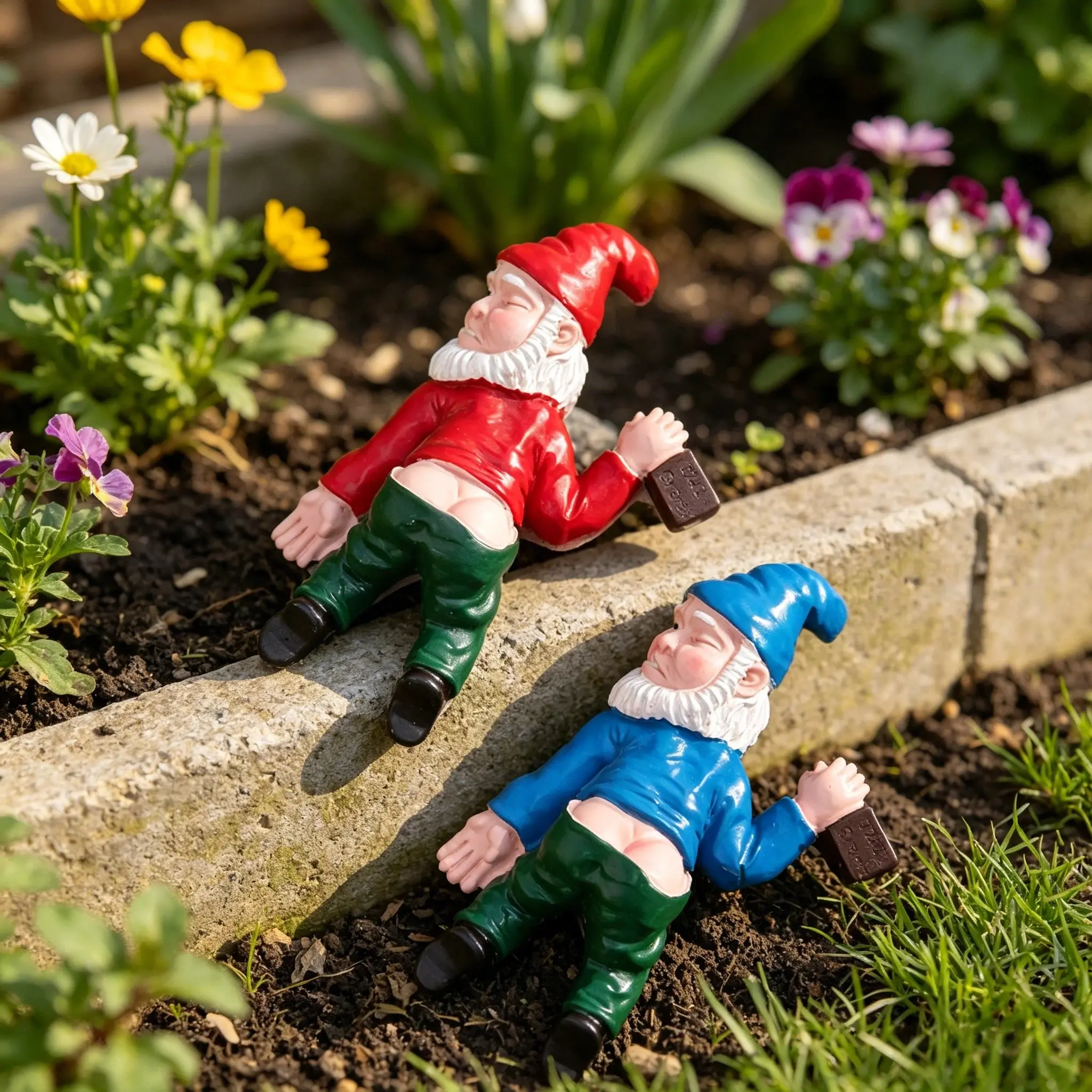 2 Piece Set Funny Drunken Dwarf Statues, Fun Bearded Elderly Design, Waterproof Resin, Outdoor Garden Decor, Exterior Decorative Statues, St Patrick's Day Gift