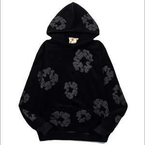 Floral Denim Hoody Trs Flower Pullover Hip Hop Unisex Streetwear Top Comf Casual Basic Long Sleeve Outfits ALL Black  SpringFloral Floral
