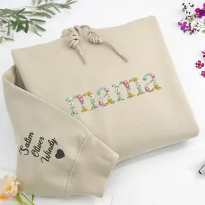 Custom Embroidered Mama Sweatshirt With Floral, Embroidered Grandma Sweatshirt With Kids Names, Birthday Gift For Mom - Nana Sweatshirt, Christmas Gift, Mothers Day Gift, Pregnancy Reveal