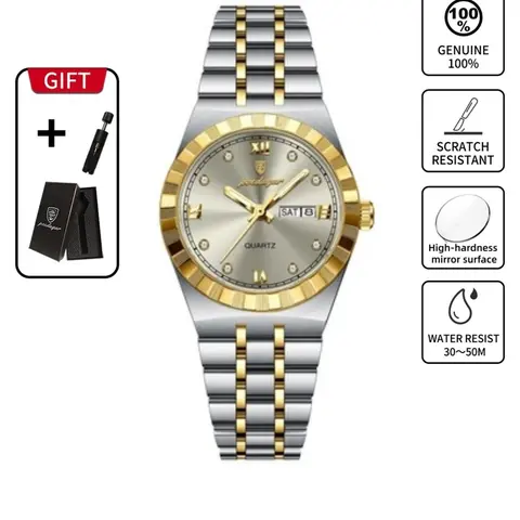 Poedagar Luxury Original Women's Clock Waterproof Night Light Week Date Women's Watch Stainless Steel Women's Quartz Watch
