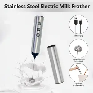 Handheld Electric Milk Frother Wand USB Rechargeable Stainless Steel Body 1200mah Battery Long Lasting One-Button Operation Ideal for Latte Cappuccino Hot Chocolate Matcha Drinks Egg Smoothies