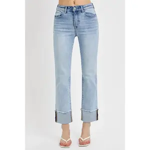 RISEN High Rise Straight Cuffed Relaxed Jeans
