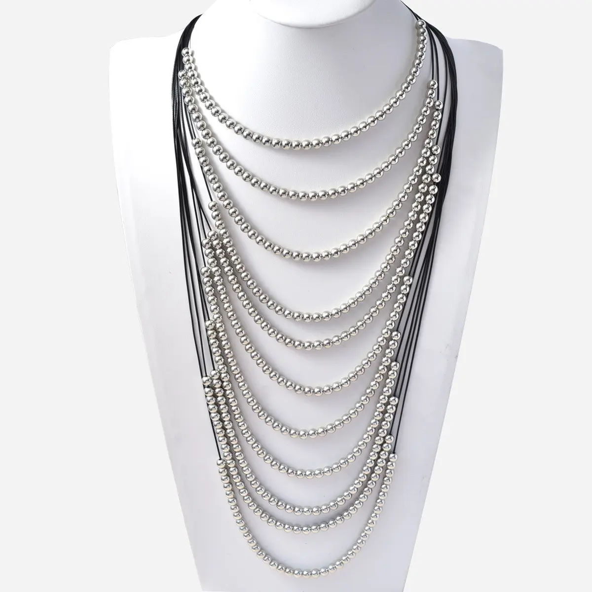 Trending Silver Layered Beaded Statement Necklace for Women | Punk Boho Multi Strand Long Necklace | Y2K Fashion Party Jewelry Accessories Gift