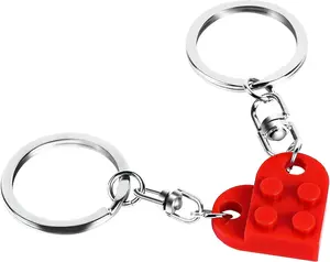 Heart Keychain Set for Couples - 2 Pcs Matching Colorful Brick Hearts for Boyfriend Girlfriend