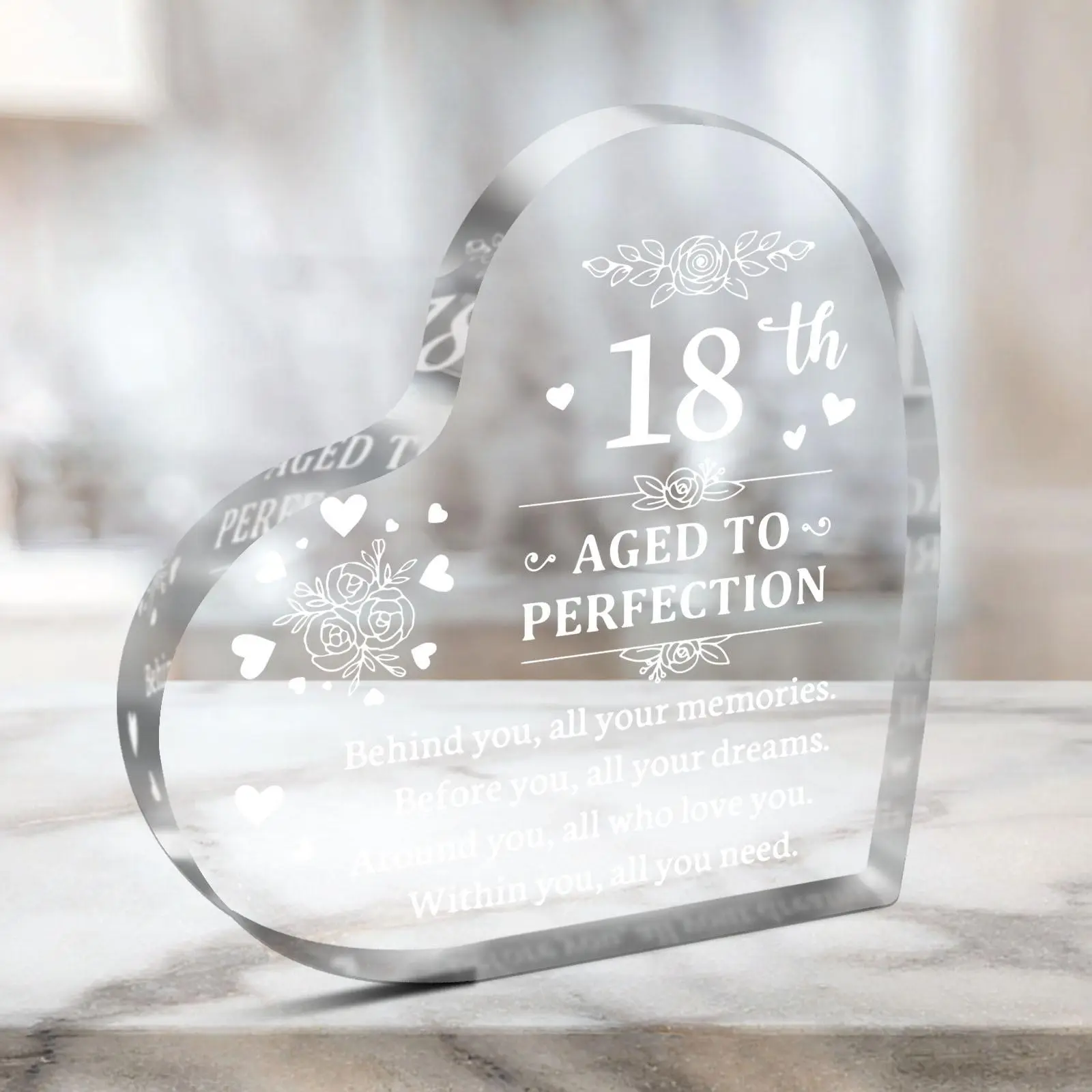 Heart Shaped Acrylic Gift, 18th Birthday Gift for Girls, Birthday Present Idea for 18 Year Old Girls, Happy 18th Birthday Keepsake Plaque Sign, Decor, Vintage Plaque Decor, Acrylic Photo Plaque, Acrylic Decoration Sign, Acrylic Signage Plaque