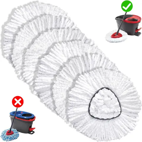 6 Pack Premium Quality Spin Mop Head Refills - Exclusive for O-Cedar EasyWring System Mops (No Bucket/Handle), Easy Installation, Machine-Washable, Absorbent, 95%+ Moisture Spun Away Hard Floor Cleaning Solution for All Floors