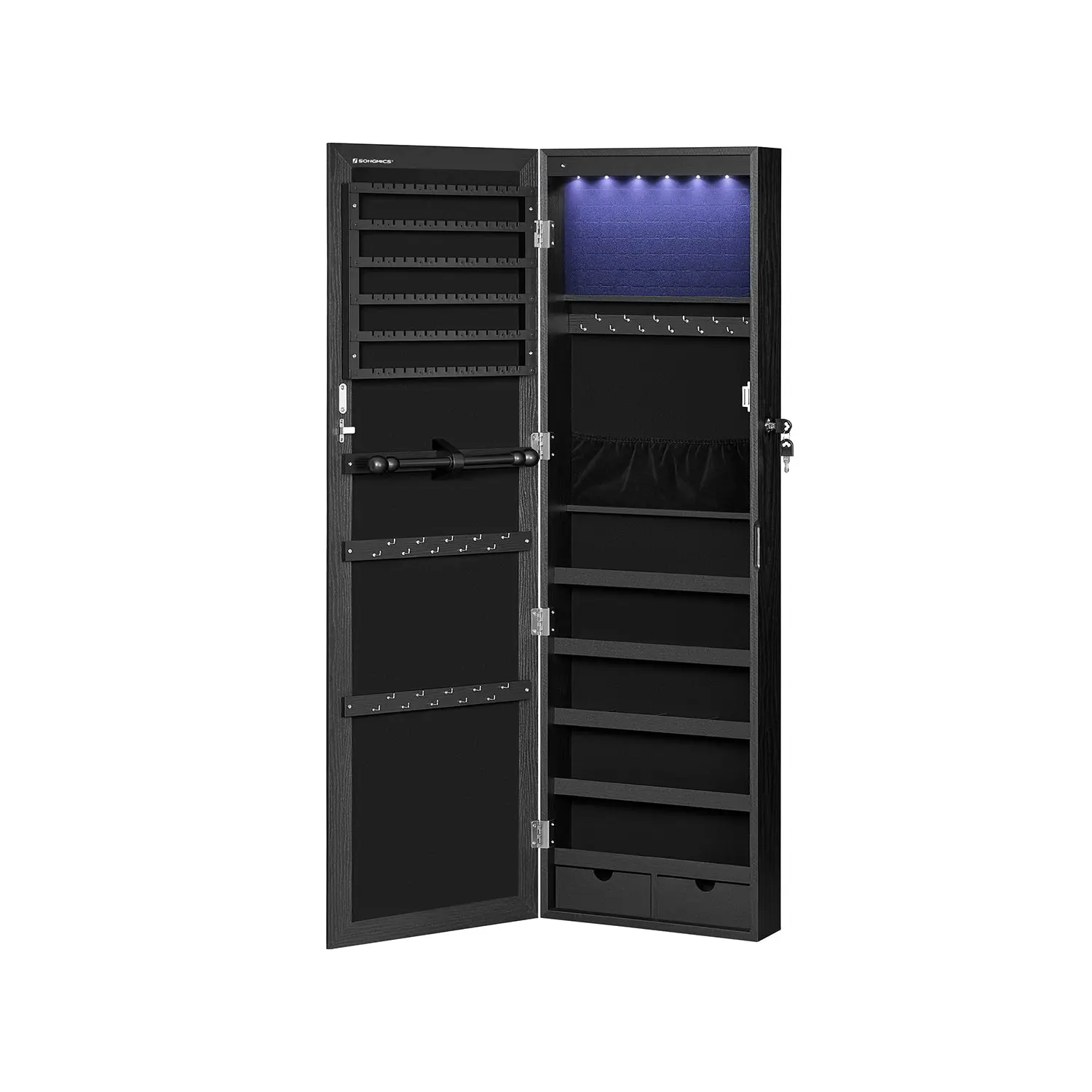 SONGMICS Jewelry Cabinet with 6 LEDs Mirror, Cabinet Storage Organizer for Indoor Furniture Use