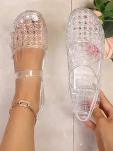 Large Size Sparkle Jelly Sandals, Open-Toe Back Strap Flat Shoes, Multiple Colors Available, Waterproof and Durable, Perfect for Beach Vacation