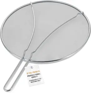 Stainless Steel Splatter Guard 13" Fine Mesh Cover,  & Oil, Splatter Screen for Frying Pan, Cooking Pots, with Resting