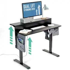 Roam & Remain Dual Lift Adjustable Height Standing Desk - Adjust Both Monitor and Desk Height & with Dual Electric Motors 48inch x 24inch