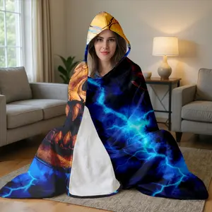 1pc Blue Electric Skull Flannel Hooded Blanket, Wearable Magic Blanket, Soft Comfort Warm Wrap, Perfect for Home Leisure, TV, Reading, Gaming, Travel, Office Learning, Nap, Ideal Gift