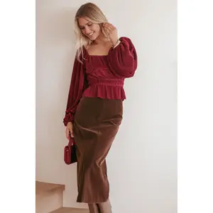 Ceppia Plisse Top - Burgundy