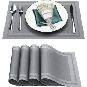 Double Frame Placemats Set of 4 - Heat Resistant Non-Slip Place mats for Dining Table, Washable Durable PVC Vinyl Woven Table Mats