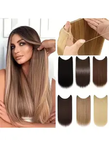 24 inch Synthetic Hair Extensions Straight Wig Piece Synthetic Soft Hairpieces - Invisible Fish Line Transparent Wire Natural Look for Women