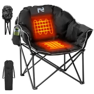 Lilypelle Oversized Heated Camping Chair, 3-Heat Level Padded Lounge Chair, Portable Round Moon Saucer Folding Chair for Camping, Patio & Lawn – USB Powered, No Battery Included
