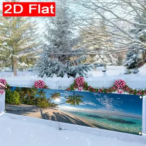 Summer Coconut Trees & Sunshine Seawater Polyester Banner Flag, Outdoor Lawn Wall Decoration, Festival Party Supplies