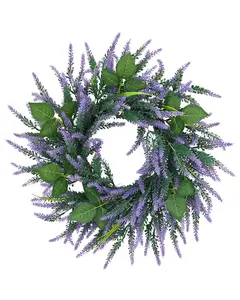 Garvee 20" Onion Grass & Lavender Spring Wreath for Front Door – Spring Decor Front Door Handmade PVC Wildflower Wreath Sturdy Rattan Back Farmhouse Easter Door Decor for Porch Wall Wedding