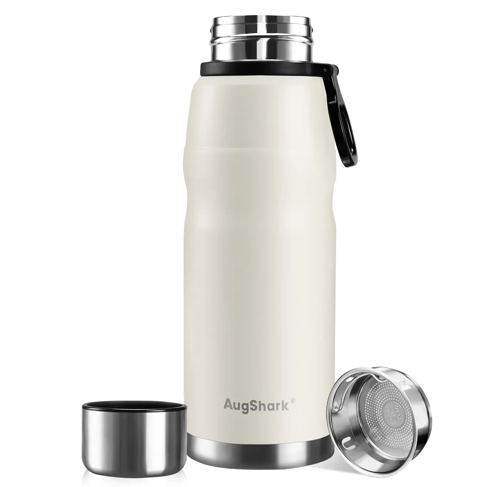 Augshark 20 oz Reusable Vacuum Insulated Stainless Steel Flask, Portable Leakproof Insulated Container, Bottled Hot & Cold Drink Bottle with Handle for Travel Coffee